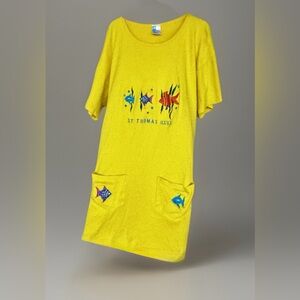 Vintage Super Style St. Thomas USVI Yellow Cotton Embroidered Beach Cover-Up XL*